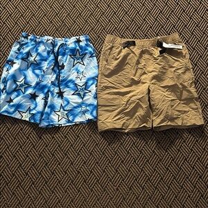 Blue Star Patterned Shorts and Tan Shorts